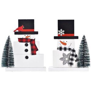 Snowman Christmas Decorations, 2PCs Wooden Snowman Decorations